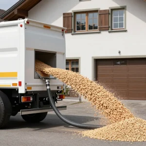 Holzpellets Schüttgut – 4 Tonnen per Gebläse geliefert